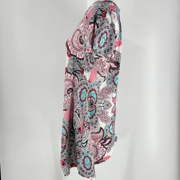 Womens Paisley Print Short-Sleeve Boho Tunic Top Vibrant Pink & Blue Design XL - Picture 2 of 8